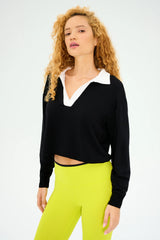 Joan Fleece Polo Sweatshirt - Black/White
