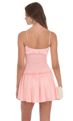 Smocked Satin Dress in Coral Color