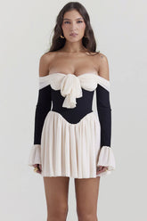 Alana Black & Cream Off Shoulder Dress