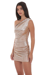 Copper Metallic One-Shoulder Dress