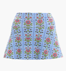 Couturebud The Riley Pool Skirt - Blue Floral Block Stripe