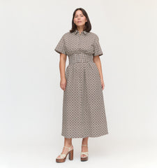 Couturebud The Carolina Shirt Dress - Chocolate Circular Lattice