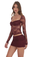Sheer Lace Top in Burgundy