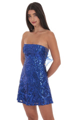 Sequin Mesh Strapless Dress in Royal Blue