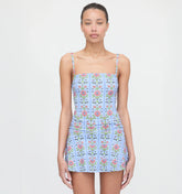 Couturebud The Riley Pool Skirt - Blue Floral Block Stripe