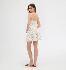 Couturebud The Margot Mini Dress - Nautical Trellis Linen