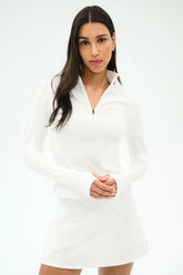 Stevie Active Rib Half Zip Waist Length - White