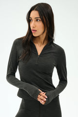 Stevie Active Rib Half Zip Waist Length - Heather Graphite