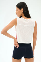 Logan Mesh Tank With Stripe - White/Pirate Red