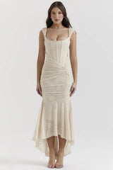 Cesca Retro Cream White Floral Maxi Dress