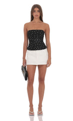 Mesh Polka Dot Ruched Tube Top in Black