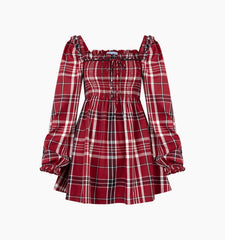 Couturebud The Scarlett Long Sleeve Mini Nap Dress - Crimson Tartan