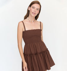 Couturebud The Seraphina Mini Nap Dress - Chocolate Tonal Seersucker