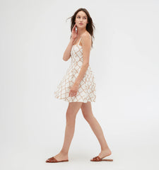 Couturebud The Margot Mini Dress - Nautical Trellis Linen
