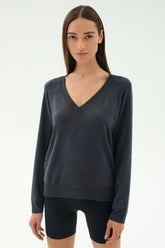 Bennie Fleece V Neck Sweatshirt - Graphite