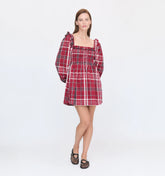 Couturebud The Scarlett Long Sleeve Mini Nap Dress - Crimson Tartan