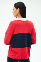 Katie Fleece Rugby - Pirate Red/Indigo