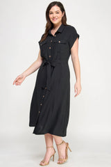 Front Tied Buttoned Short Sleeve Dress