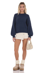 Knit Balloon Sleeve Jumper in Navy