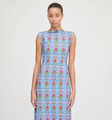 CouturebudThe Sloane Dress - Blue Floral Block Stripe Jersey