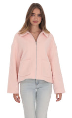 Fuzzy Zip-Up Jacket in Pink