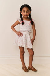 Little Girls Mini Solena Floral Cotton Skirt - SUNWASHED IVORY