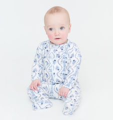 Couturebud The Footie Pajama - Blue Vine Stripe