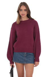 Knit Balloon Sleeve Jumper Plum