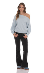 Off Shoulder Knitted Jumper in Light Blue