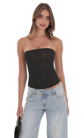 Sheer Mesh Strapless Corset Top in Black