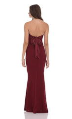 Back Bow Strapless Maxi Dress in Burgundy