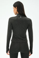 Stevie Active Rib Half Zip Waist Length - Heather Graphite