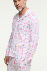 Couturebud x Roller Rabbit Mens Sugarplum Lattice Long Sleeve Polo Pajamas