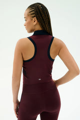 Austin Airweight Crop Polo - Dark Cherry/Indigo
