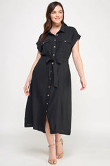 Front Tied Buttoned Short Sleeve Dress