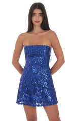 Sequin Mesh Strapless Dress in Royal Blue