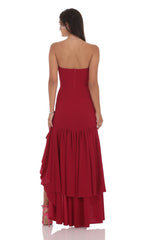 Fishtail Strapless Corset Maxi Dress in Wine