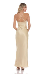 Satin Lace Trim Maxi Dress in Champagne