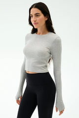 Louise Rib Long Sleeve Crop - Heather Grey