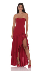 Fishtail Strapless Corset Maxi Dress in Wine