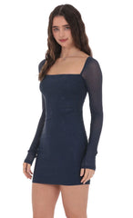 Rhinestone Long Sleeve Dress in Navy