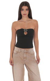 Keyhole Buckle Top in Black