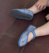 Couturebud The Hill House x Vibi Venezia Tiny Mary Jane Flats - Blue Floral Block Stripe
