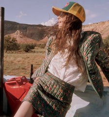 Couturebud The Olivia Quilted Skirt - Bottle Green Fleur Chintz