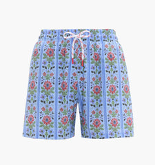 Couturebud The Men's Julien Swim Trunk - Blue Floral Block Stripe
