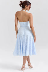 Bluebell Floral Jacquard Halter Midi Dress