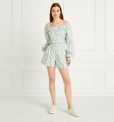 Couturebud The Lena Top - Green Vine Stripe Cotton