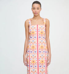 Couturebud The Iris Dress - Pink Floral Block Stripe