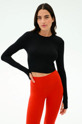 Louise Rib Long Sleeve Crop - Black