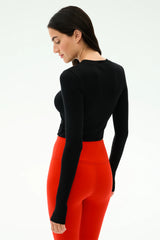 Louise Rib Long Sleeve Crop - Black